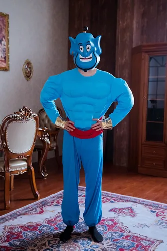 Vista 8 de Disfraz de Disguise del Genio de Aladdin de Disney con músculos para hombre