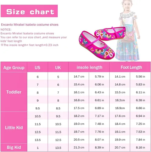 Vista 4 de Encanto Costume Shoes for Girls Gorgeous Mary-Jane Ballet Pumps Comfortable Low Heel Round Toe Flats Floral Embroidery Shoes