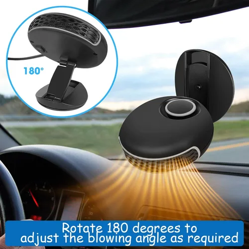Vista 4 de Calentador y descongelador portátil para automóvil de 12 V y 150 W, ventilador de calentamiento y enfriamiento rápido 2 en 1, rotación de 360°