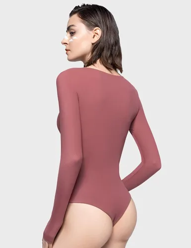 Vista 15 de PUMIEY Body sexy de manga larga con cuello cuadrado para mujer, colección Smoke Cloud