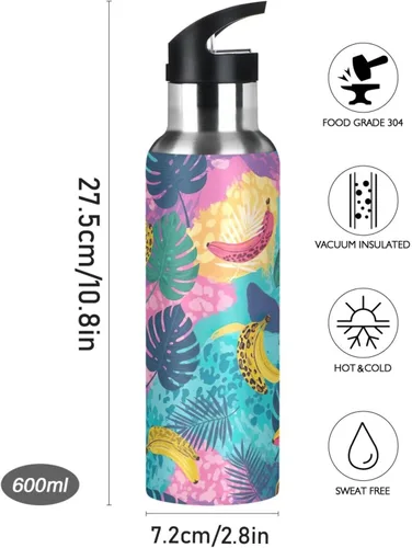Vista 9 de Botella de agua deportiva sin BPA aislada de 20 onzas, botella de agua aislada de acero inoxidable con popote para gimnasio, viajes al aire libre