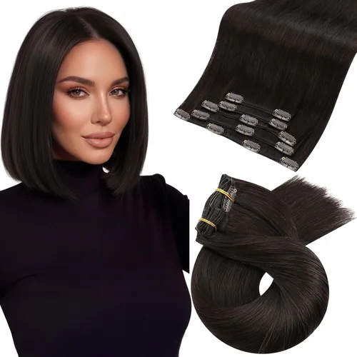Vista 88 de Moresoo Extensiones de cabello humano con clip, balayage, color marrón oscuro a marrón dorado con clip, extensiones de cabello humano con clip, 5