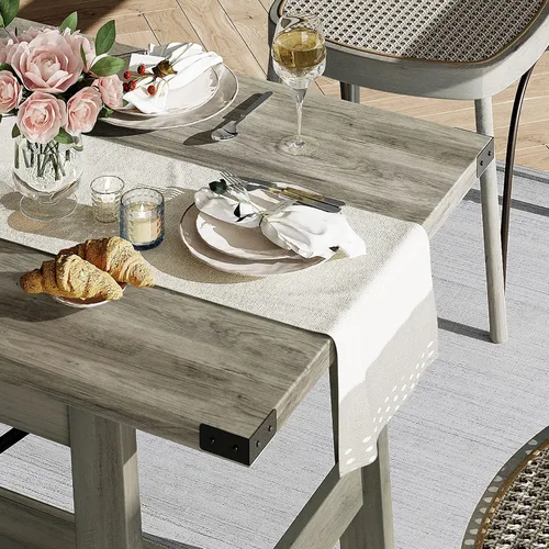 Vista 3 de WAMPAT Mesa de comedor de granja de 67.7 pulgadas para 4-6 personas, mesa de cocina rectangular moderna de madera con patas de madera resistentes