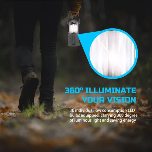 Vista 7 de Lichamp Paquete de 4 linternas LED para campamento, velas plegables sin llama, velas de té, luces de campamento portátiles a batería, kit de Gris