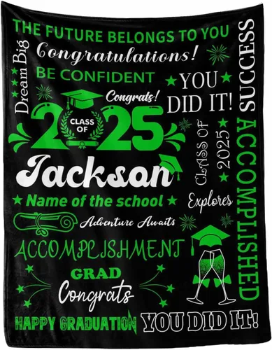Vista 13 de MyPupSocks Manta personalizada de graduación 2025, clase de con nombre de la universidad, regalos personalizados, manta con texto para sobrina