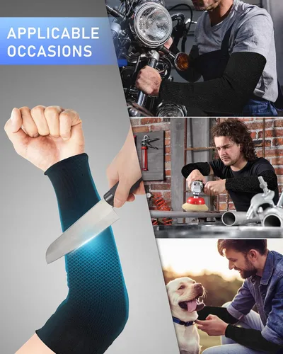 Vista 2 de Neer 3 pares de mangas de brazo resistentes a los cortes, protectores de brazo de nivel 5 para soldadura, jardinería, cocina, piel fina, moretones