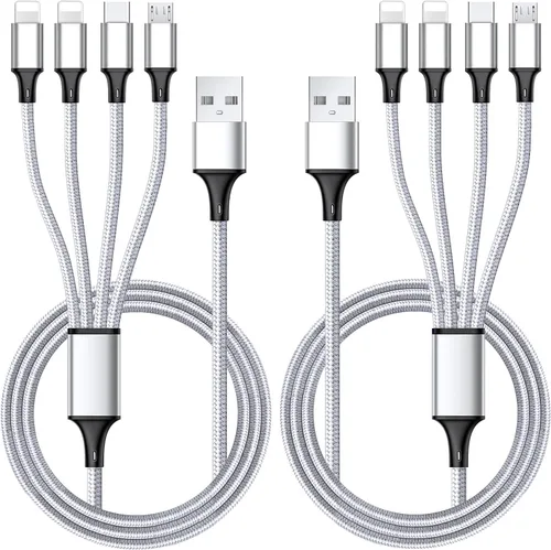 Vista 9 de Cable de carga múltiple, paquete de 2 cables de carga 4 en 1 de 4 pies para múltiples dispositivos Cable de carga universal trenzado para teléfono