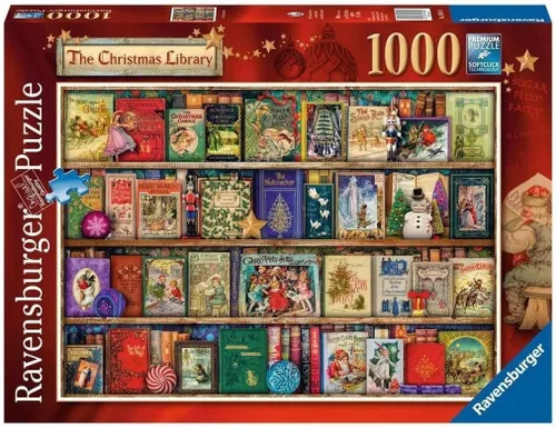 Vista 4 de Ravensburger The Christmas Library, rompecabezas de 1000 piezas