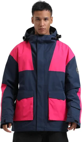 Vista 37 de GSOU SNOW Chaqueta de esquí para hombre, abrigo de nieve para snowboard, cálido, invierno, impermeable, con capucha