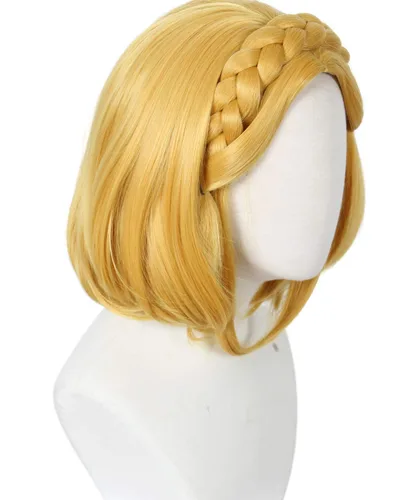 Vista 9 de Linfairy Peluca larga rubia para mujer, pelucas de cosplay de Halloween con 2 orejas de elfo