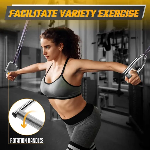 Vista 4 de Yes4All 360 Rotation Metal Resistance Bands, Pull Up Handle with Extra-Gripped Knurled Surface, Heavy Duty Industrial Grade Steel Stretch Attachment