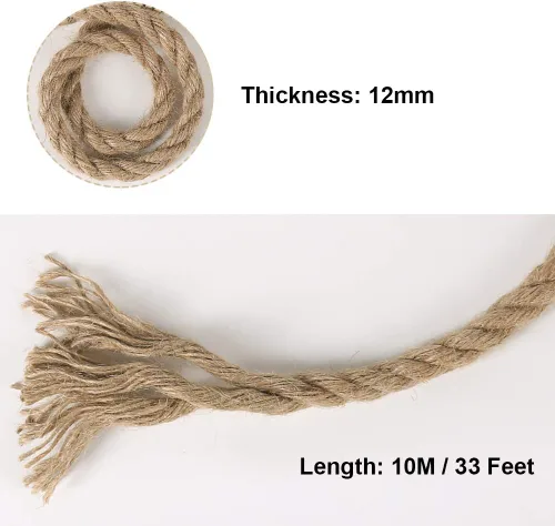 Vista 3 de Tenn Well Cuerda de yute de 0.472 in, cuerda gruesa y resistente de 33 pies para manualidades, jardinería, poste rascador de gatos, decoración