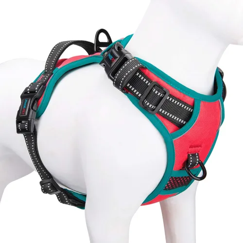 Vista 7 de Arnés para perro sin tirones, chaleco para perro reflectante ajustable de colores únicos, con asa de entrenamiento suave y clips de metal