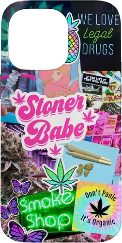 Vista 21 de Girly Stoner - Funda para iPhone 17 con collage de cannabis, marihuana 420