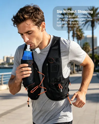 Vista 5 de Chaleco para correr para mujeres y hombres, chaleco de hidratación con Negro