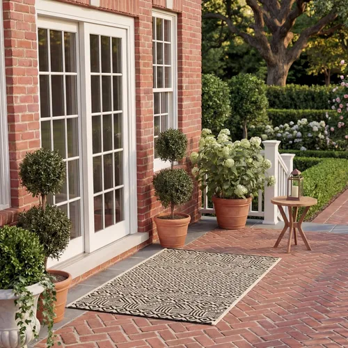 Vista 29 de SAFAVIEH Alfombra lavable para exteriores, colección Courtyard de 2.3 x 6.7 pies, beige y azul aguamarina, no desprende pelusa y es fácil
