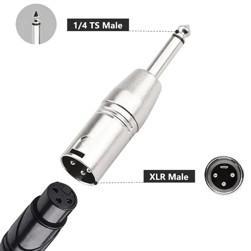 Vista 6 de Adaptador TS mono a XLR de 1/4 de pulgada, conector de audio desequilibrado macho XLR a 0.250 in de cuarto de pulgada compatible con estéreo