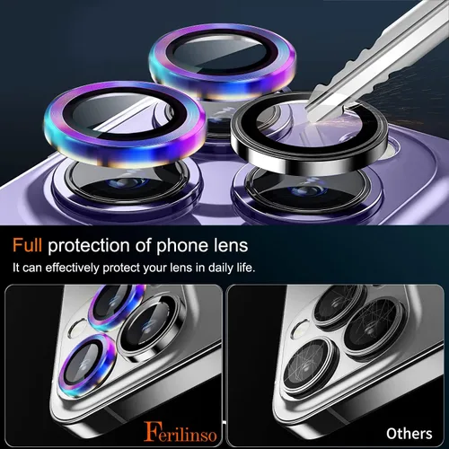 Vista 5 de Ferilinso Paquete de 3+3 para iPhone 14 Pro y iPhone 14 Pro Max, protector de lente de cámara, accesorios para cámara, aleación de titanio