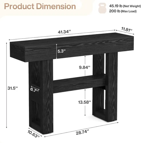 Vista 2 de Tribesigns Mesa consola de 41.34 pulgadas, mesa de entrada rústica con almacenamiento de 2 niveles, muebles de sofá estrecho para vestíbulo, sala
