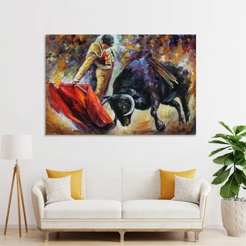 Vista 4 de Pintura artística de pared taurina española, decoración del hogar, pintura al óleo sobre lienzo, póster y arte de pared, impresión moderna
