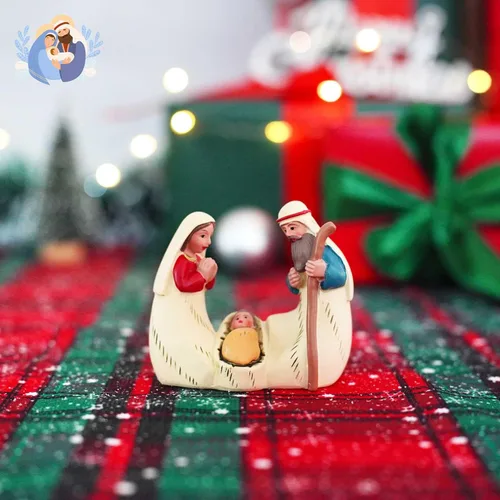 Vista 6 de Mini belén de la Santa Familia – Figura de resina de 2.9 pulgadas de María, José y el Niño Jesús, pequeña decoración religiosa de Navidad