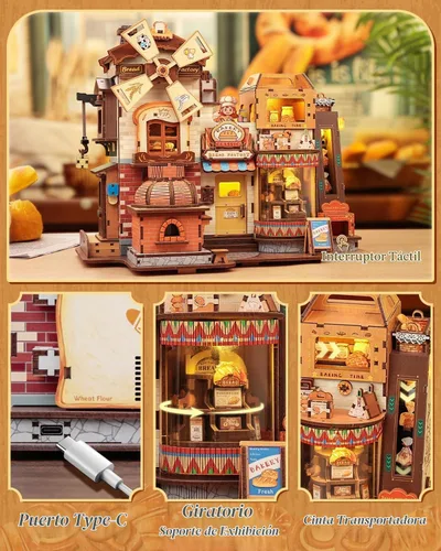 Vista 3 de CUTEBEE Kit de construcción de modelos de madera 3D, caja de música, kit de diorama de bricolaje con luz LED, música, humo de atomización, potencia