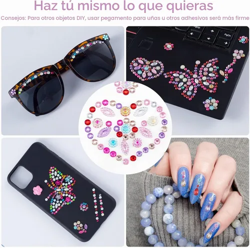 Vista 2 de PAGOW 11 hojas de calcomanías de diamantes de imitación, gemas MultiColor1