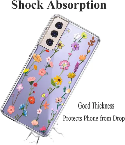 Vista 6 de Unov Funda para Galaxy S21, transparente con diseño, ajuste delgado, buen agarre, funda de teléfono en relieve, cubierta protectora a prueba