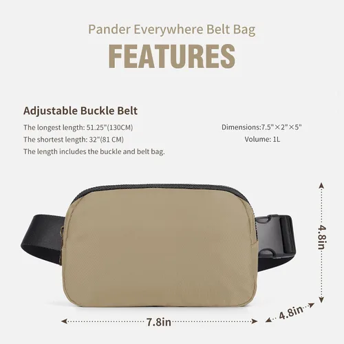 Vista 5 de ZPN Mini riñonera cruzada para mujer y hombre, Caqui