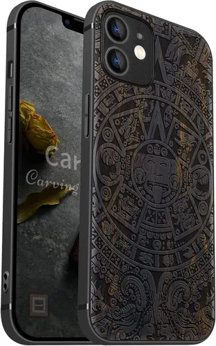 Vista 11 de Carveit Funda magnética de madera para iPhone 12 Pro [madera natural y TPU suave negro] a prueba de golpes, funda de madera única y elegante