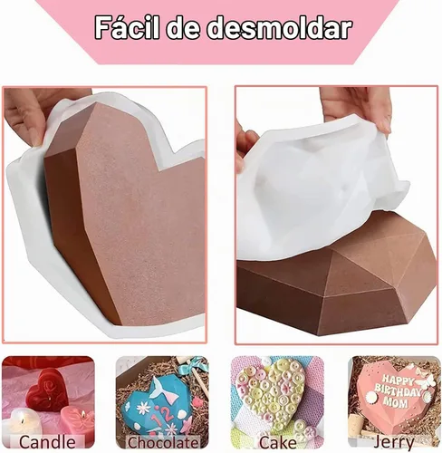 Vista 4 de 10 moldes de silicona con forma de corazón de San Valentín, gran molde de corazón rompible para chocolate con martillo, 8 moldes de silicona