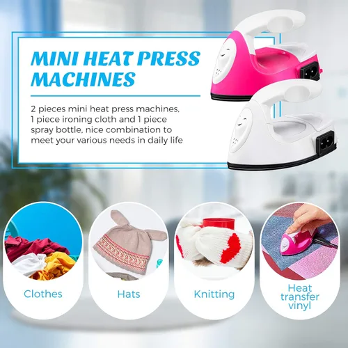Vista 6 de Honoson 2 piezas de mini hierro para manualidades de viaje, planchas planas portátiles, mini plancha de calor con base de carga, accesorios