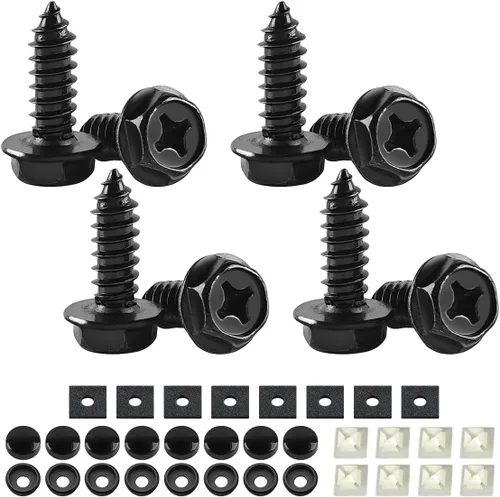 Vista 14 de YALOK Tornillos antirrobo para matrícula, kit de montaje M6, juego negro de At-negro