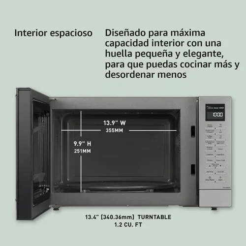 Vista 5 de Panasonic NN-SN68KS - Horno microondas compacto con potencia de 1200 W, sensor de cocción, botón de palomitas de maíz, descongelación rápida de 30