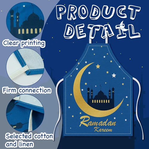Vista 3 de 4 delantales de Ramadán blanco y azul, estrella y luna, Ramadán, delantal ajustable de Ramadán, Kareem, decoraciones Eid para el hogar, delantal