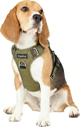 Vista 46 de Funfox Arnés para perro sin tirones, arnés de chaleco ajustable para mascotas, material súper suave con mango vertical, fácil control, paseo