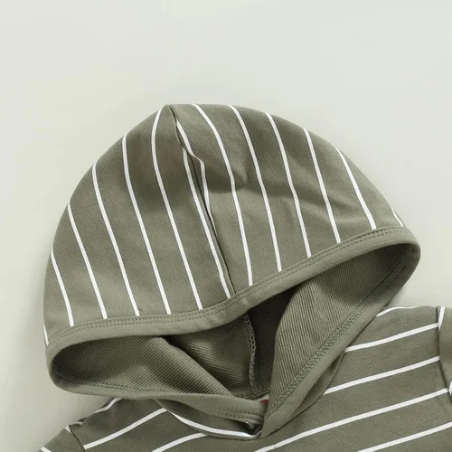 Vista 4 de Conjunto de ropa de verano para bebé y niño, con estampado de arco iris, bolsillo con capucha, pantalones cortos elásticos, lindo conjunto de traje