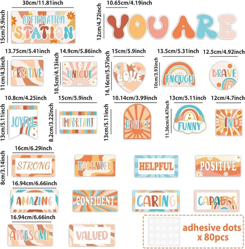 Vista 2 de Groovy Affirmation Station - Juego de tablones de anuncios para decoración de aula, estilo bohemio, retro, hippie, motivacionales, Groovy You Are