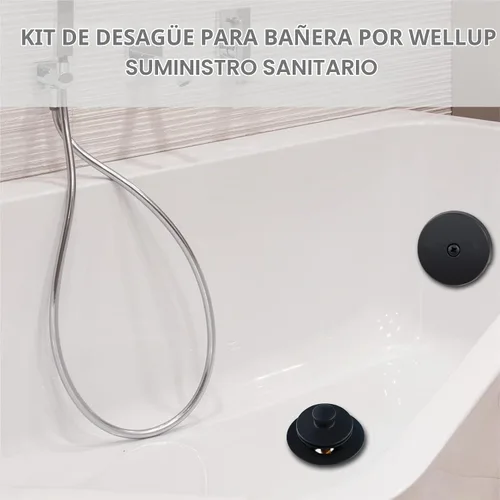 Vista 2 de Kit de Conversión de Drenaje de Bañera Negro con Placa Frontal de Desbordamiento de Un Solo Orificio, Wellup Todo Metal Kit de Ajuste de Drenaje