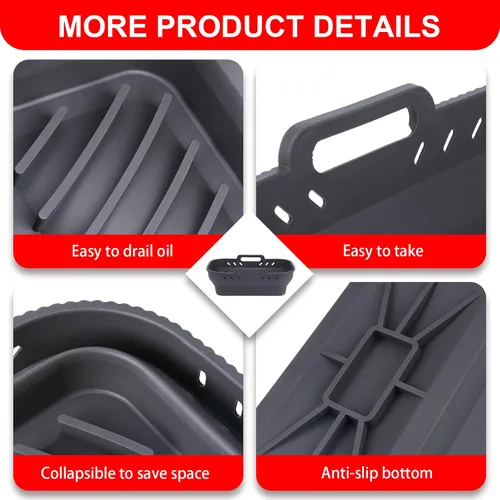 Vista 4 de Forros de silicona para freidora de aire pequeños, forro rectangular plegable de 7.56 x 5.12 pulgadas, bandejas reutilizables antiadherentes