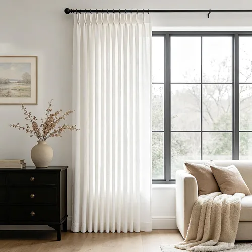Vista 30 de Cortinas de lino de 63 pulgadas, juego de 2 paneles para sala de estar, beige natural, cortinas con pliegues pellizco entrenadas con memoria