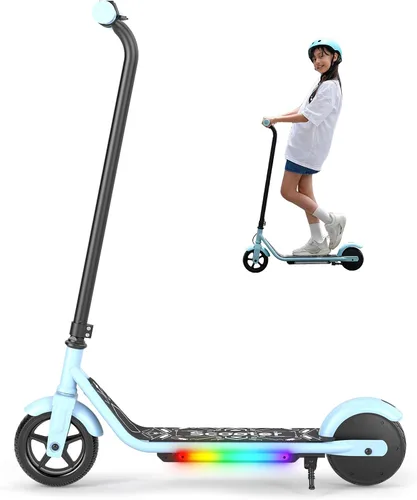 Vista 10 de Electric Scooter for Kids Ages 6-12, 150W Motor, Simple One-Button Control, 2 Safe Speeds (6/10 MPH), K2 Pro for 3 Speeds, Colorful Lights, Magnetic