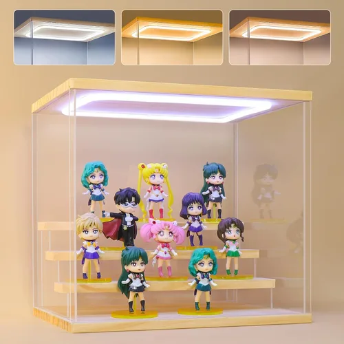 Vista 15 de Vitrina de acrílico transparente para figura de acción Pop Mart, vitrina Funko Pop a prueba de polvo con iluminación, múltiples capas para Rosa