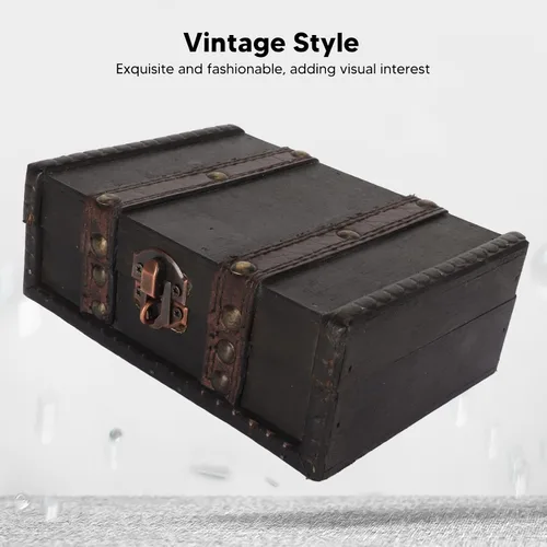 Vista 7 de Cofre de madera con cerradura Pequeña caja de almacenamiento decorativa de la vendimia