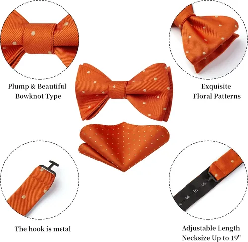 Vista 71 de HISDERN Pajaritas para hombre, diseño de lunares, corbatín y bolsillo cuadrado, clásico, esmoquin de negocios, boda, pajaritas, pañuelo