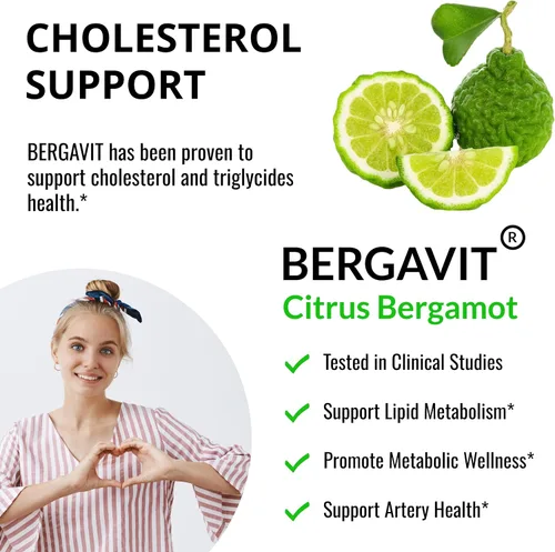 Vista 2 de UpNourish BERGAVIT Suplemento de colesterol de bergamota cítrica – Extracto de bergamota cítrica italiana de 550 mg para mujeres y hombres, 90