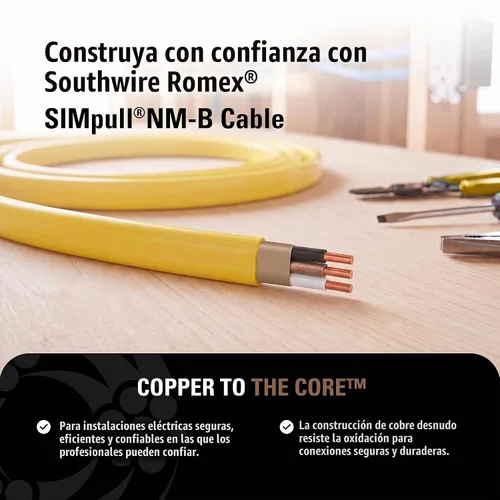 Vista 5 de Southwire Romex marca Simpull cable sólido para interior 12/2 con tierra NMB, bobina de 15 pies - SW# 28828226
