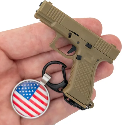 Vista 6 de Drovier Llavero de pistola + como regalo llavero de la bandera estadounidense, llavero de mini pistola, llavero de pistola - llaveros geniales