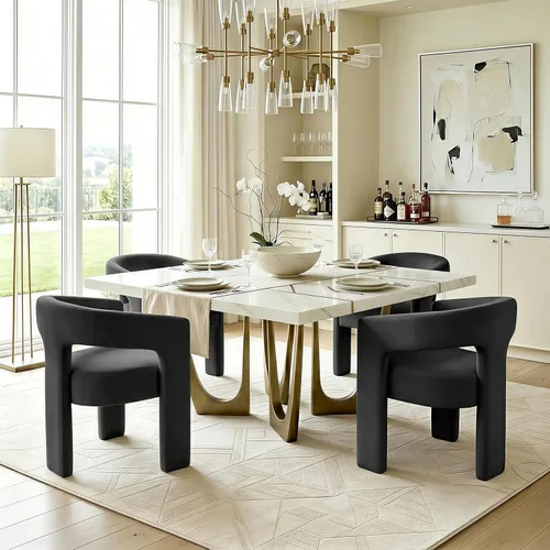 Vista 9 de Modernas sillas de comedor, silla de sherpa tapizada de terciopelo con respaldo, silla de tocador Boucle ensamblada cómoda para cocina, comedor