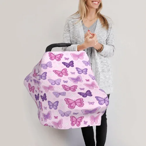 Vista 4 de Lindas fundas de asiento de coche con diseño de mariposa para bebé, multiusos para asiento de automóvil, cubierta de transporte transpirable